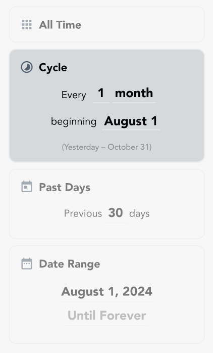 Custom date range options